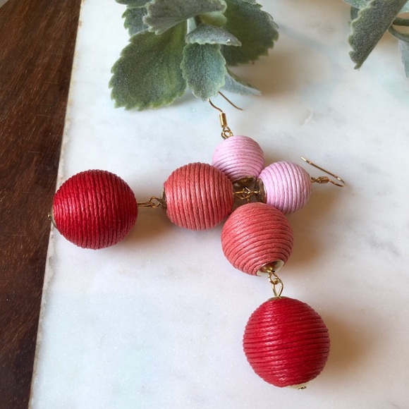 The Molly - Pink/Red 3-Drop Statement Earrings - Picture 2 of 4